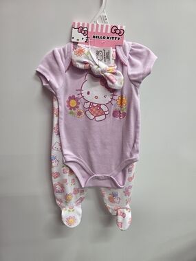 Hello Kitty Baby Girl Lavender One-Piece Footed Bodysuit with Headband
